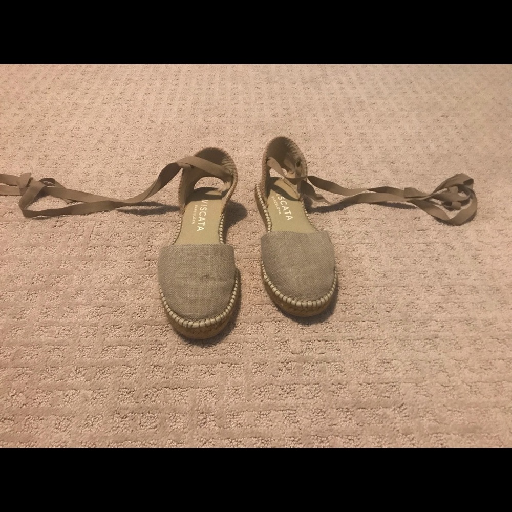 Neutral lace up flat espadrilles